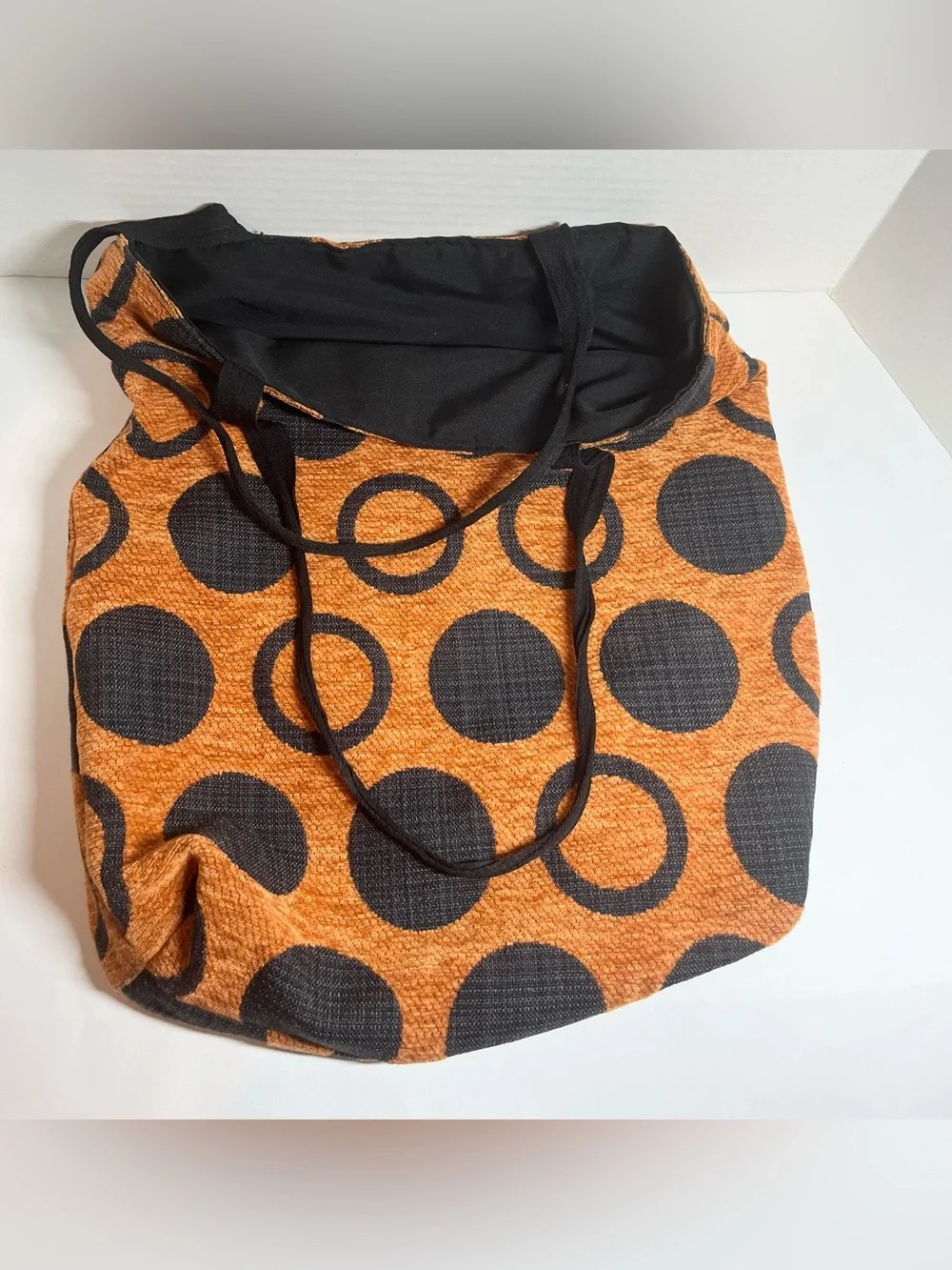 NATIVE AFRICAN FABRIC TOTE BAG (MINT CONDITION) (BURNT ORANGE/BLACK) (HANDMADE)